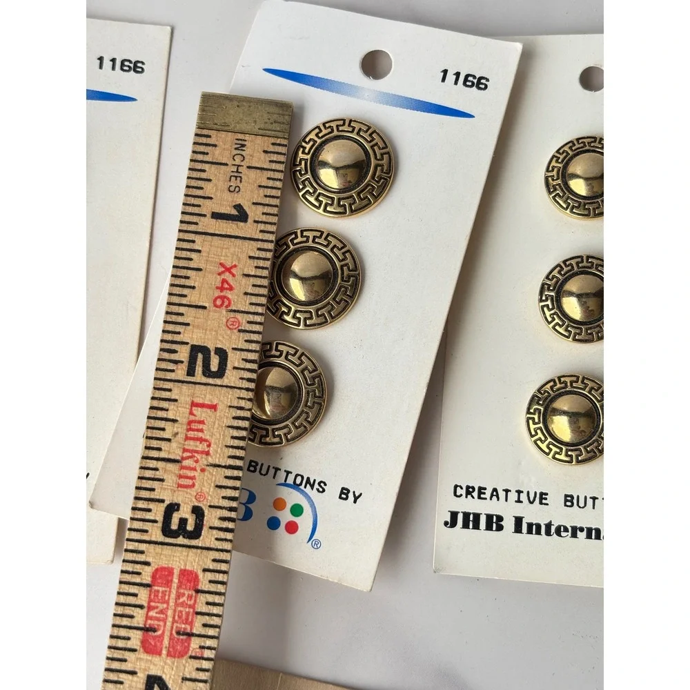 JHB International Greek Key Gold Tone Dome Buttons 9pc Lot 1166 1167 Vintage